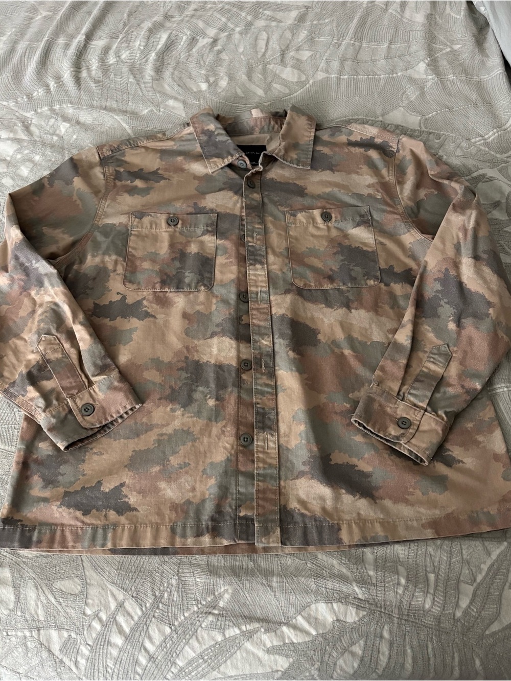 Cotton On Men's Camo Button-Down Shirt in Tan and Green